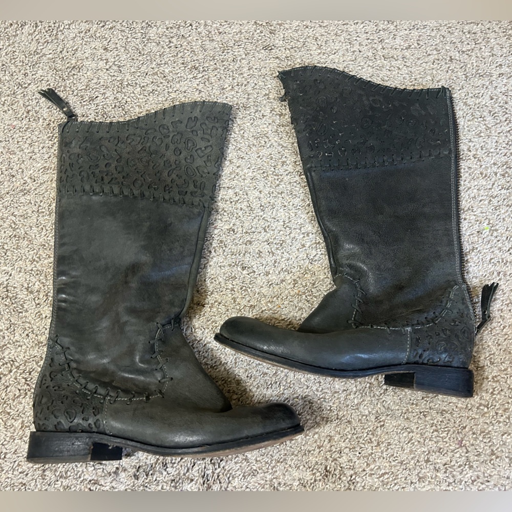 Corral Boots Leather Mid-Calf Riding Boots Charcoal Gray Size 10 Indie Spirit